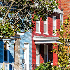 row houses with brick painting