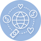 Globe surrounded by hearts and money icon