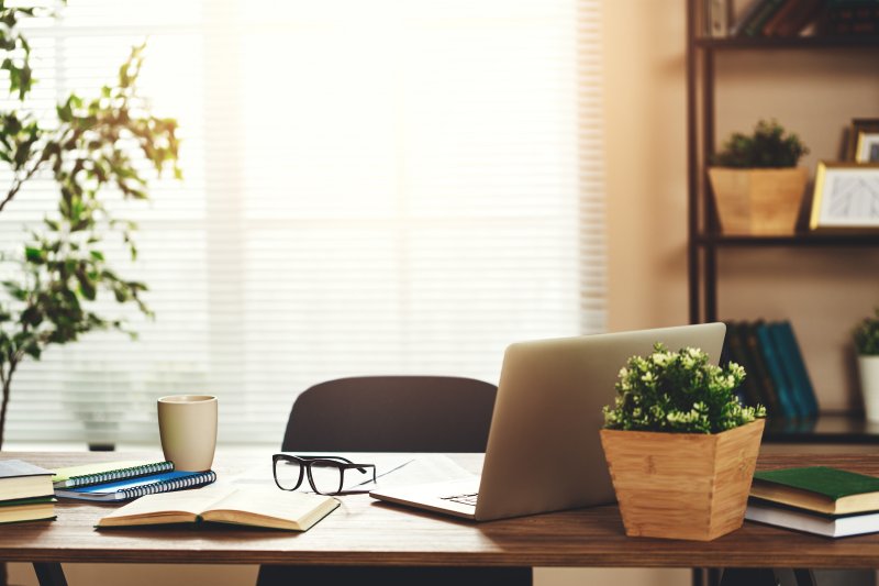 closeup of desk in home office 