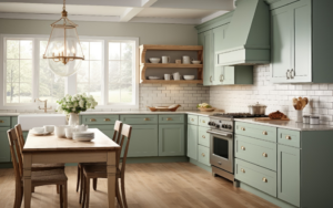 a kitchen that’s been painted sage green
